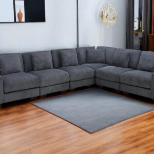 A Ainehome Modular Sectional Sofa Set, Living Room Furniture Sets Oversized L-Shaped Sofa Set 6-Seat Modular Large Sectional Couch for Living Room(C-Dark Grey Corduroy)