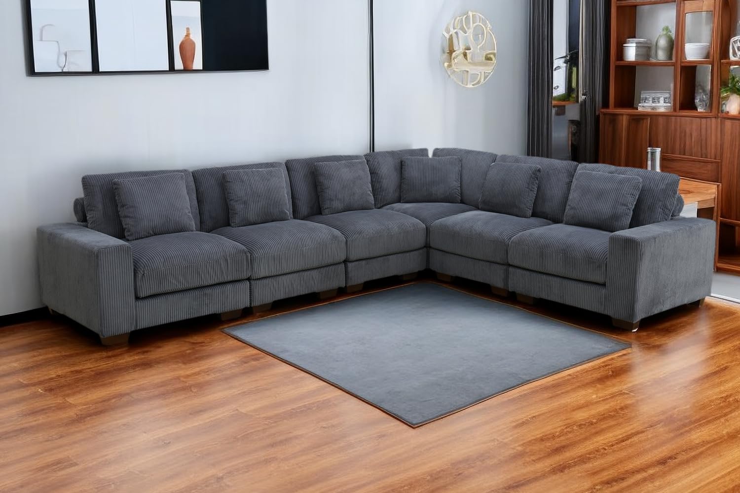 A Ainehome Modular Sectional Sofa Set, Living Room Furniture Sets Oversized L-Shaped Sofa Set 6-Seat Modular Large Sectional Couch for Living Room(C-Dark Grey Corduroy)