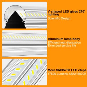 ONLYLUX 8Ft LED Shop Light Fixture - 120W 17500LM T8 Shop Lights for Garage, 6000K Linkable 8 Foot Led Shop Lights V Shape Linkable Garage Lights, High Output Clear Cover Plug and Play (10 Pack)