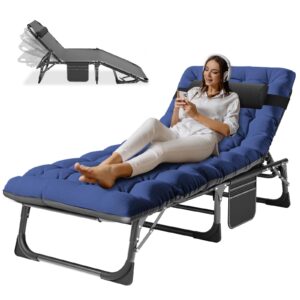 barbella folding lounge chair 5-position, folding cot, portable outdoor folding chaise lounge chair for sun tanning, perfect for pool beach patio sunbathing, onesize, dark blue