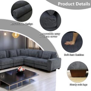 A Ainehome Modular Sectional Sofa Set, Living Room Furniture Sets Oversized L-Shaped Sofa Set 6-Seat Modular Large Sectional Couch for Living Room(C-Dark Grey Corduroy)