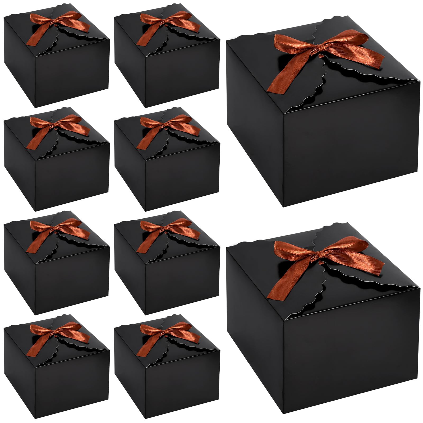 VGOODALL 10PCS Gift Candy Boxes, Black Treat Box with Ribbon Paper Candy Boxes for Wedding Cookie Chocolates Small Gifts