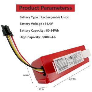 Anepoch 14.4V 6800mAh Replacement Vacuum Cleaner Battery for Xiaomi Vacuum Robotics Roborock S5 S6 S7 S50 S51 S52 S55 T4 T6 T7 T60 T61 T65 E4 E20 E25 E35 C10 CT10 Li-ion Robot Cleaners