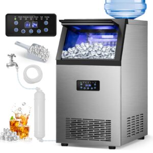 rapsuar commercial ice maker machine, 120lbs/24h with 30lbs storage bin, 40pcs ice cubes 6mins, 2-way add water under counter freestanding ice maker commercial for home bar office