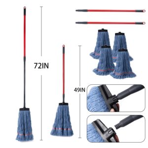 Matthew Commercial&Residential Mop Heavy Duty Industrial Mops with Screw-on Handle(Fit Standard American Screw) Looped-End String Wet Cotton Mops for Home,Office,Workshop - 2 Set&2 Mop Replacements