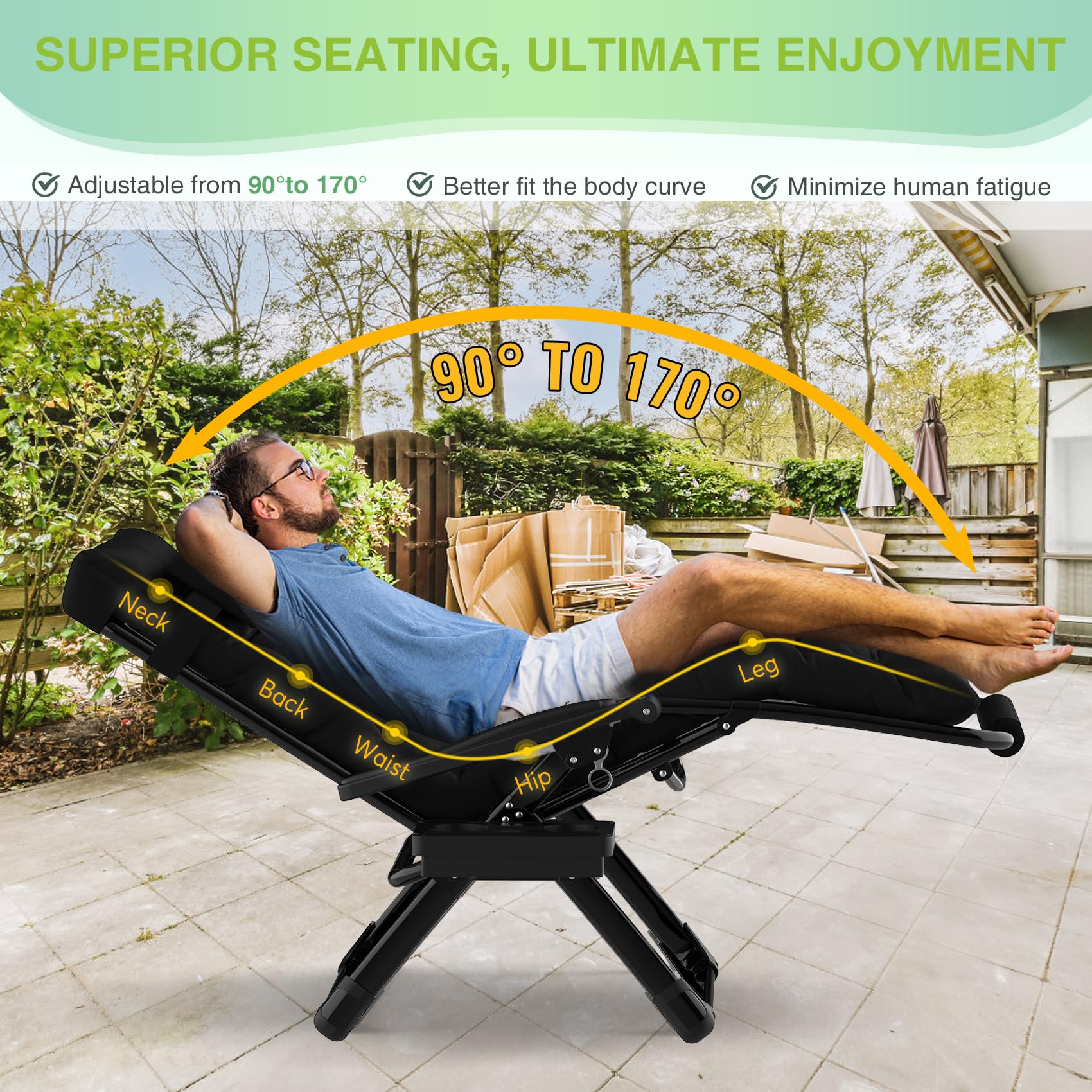 Suteck Oversized Zero Gravity Chair, XXL 33in Anti Gravity Lounge Chair w/Removable Cushion, Reclining Patio Chairs with Upgraded Lock, Pillow and Footrest, Folding Patio Recliner for Indoor Outdoor