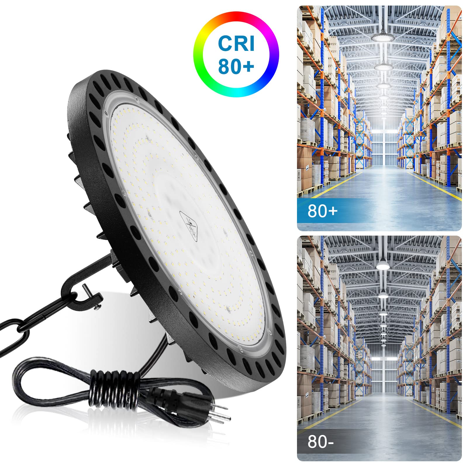 WOWSPEED 200W LED High Bay Light 20 Packs, 5000K Bright UFO LED High Bay Lights 20000LM with US Plug 5FT Cable,IP65 LED UFO Bay Lighting with Chain&Safety Rope for Warehouse Workshop Factory Garage