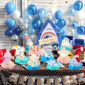 Under the Sea Party Decorations - Coskingland 9PCS Ocean Themed Party Decorations Cute Ocean Animals Under the Sea Baby Shower Decorations Sea Animals Turtle Whale Honeycomb Centerpiece Table Decor