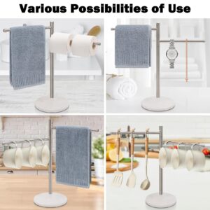 Winmien Standing Hand Towel Holder, Hand Towel Stand with Marble Base, 304 Stainless Steel Towel Rack with 2 Swivel Arm, Countertop Stand Towel Ring Towel Bar for Bathroom Countertop (Brushed Nickel)