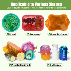 Silicone Stretch Lids for Food Storage in Fridge, Reusable Elastic Bowl Covers for Cup, Cans, Jars, Round & Rectangle Container, Food Grade Silicone Microwave Food Cover, Heat-Resistant, 6PCS