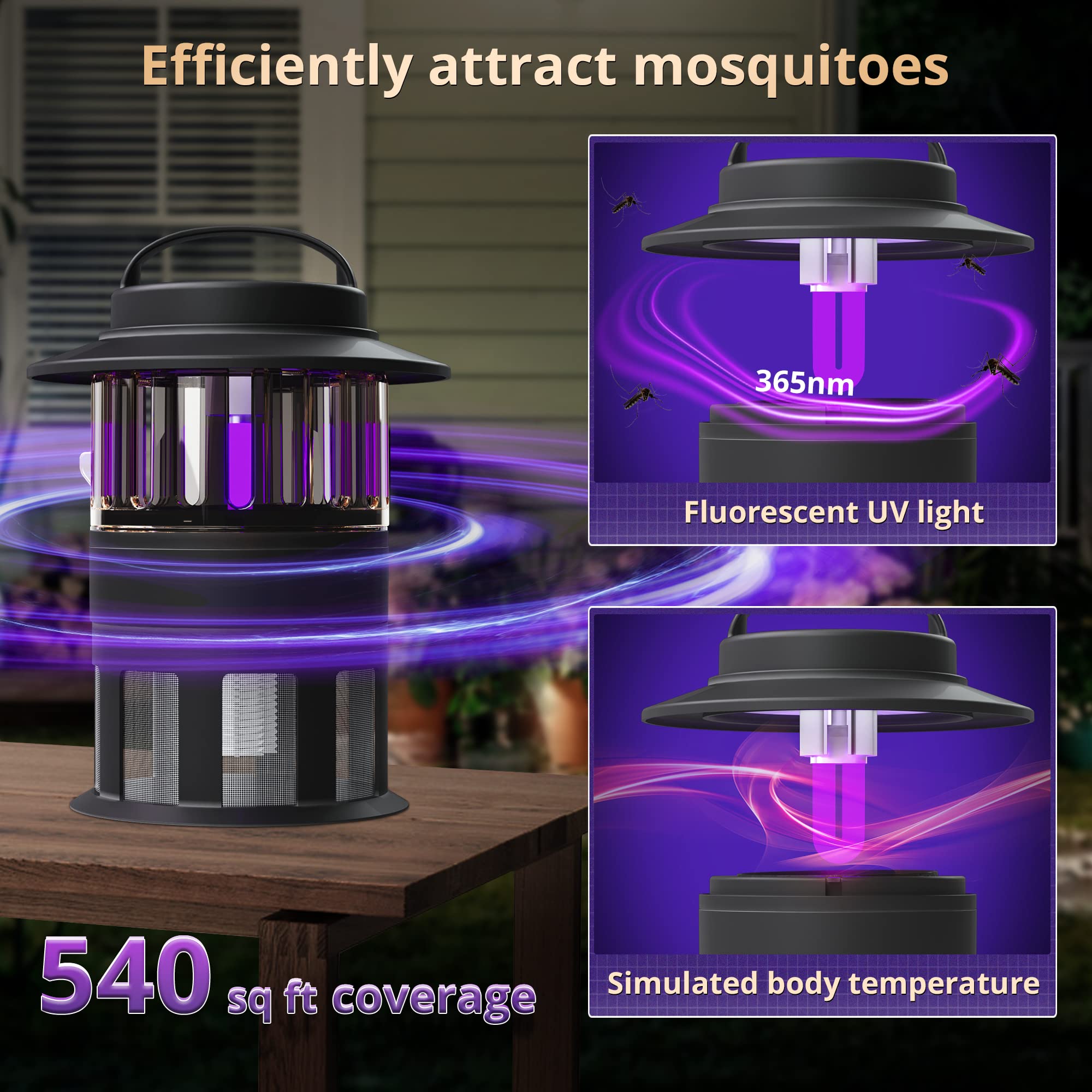 POWIFY Mosquito Trap, Bug Zapper with 1000V Grid and Suction Fan, Insect Trap for Flies, Gnat & Moth, Portable Flying Insect Killer for Backyard, Patio, Home…