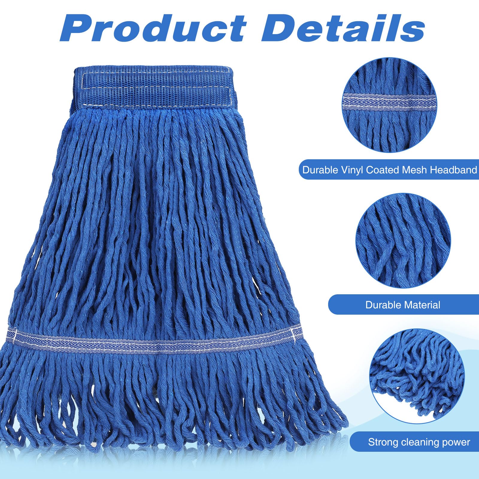 Nuogo 40 Pcs Commercial Mop Head Replacement Heavy Duty Mop Head Refill Wet Industrial Looped End String Cotton Mop Heads Bulk for Home Industrial Commercial Cleaning Supplies, Blue