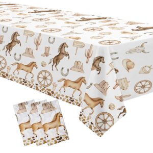 apowbls western cowboy party decorations tablecloth - disposable wild west cowboy birthday party supplies table cover, western rodeo cowboy birthday baby shower table cloth - 3 pack (54in x 108in)