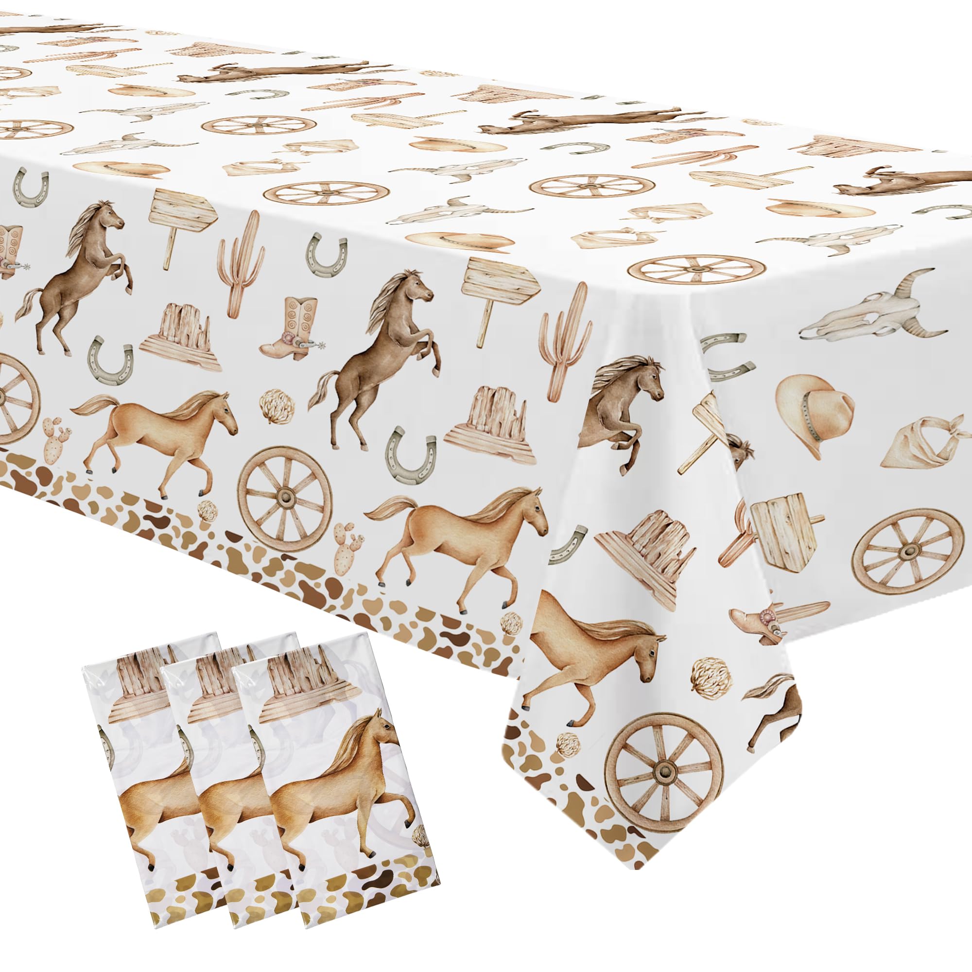 APOWBLS Western Cowboy Party Decorations Tablecloth - Disposable Wild West Cowboy Birthday Party Supplies Table Cover, Western Rodeo Cowboy Birthday Baby Shower Table Cloth - 3 Pack (54in x 108in)