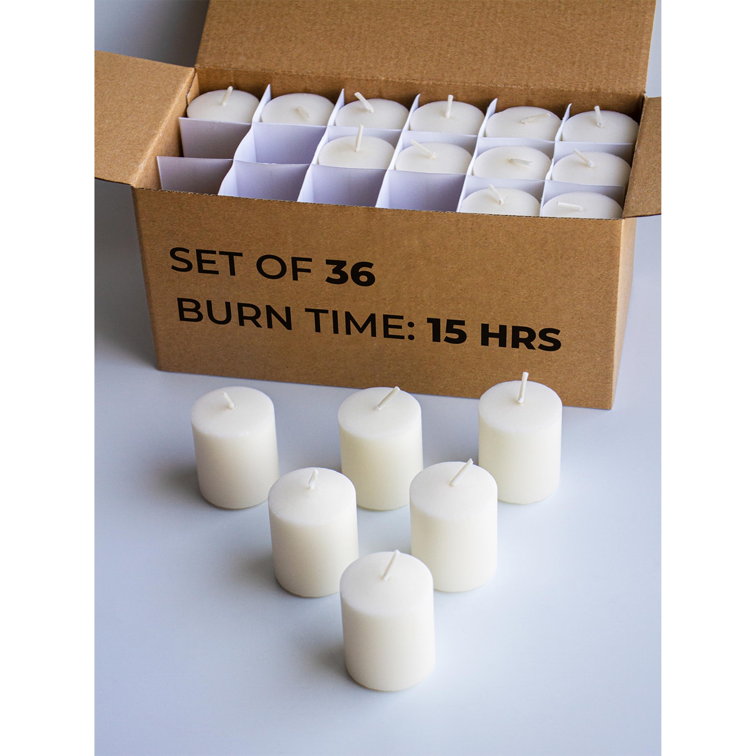 CANDWAX 15 Hour Votive Candles Set of 36 - Ivory Candles Perfect as Wedding Candles or Emergency Candles - 1.5x1.7 inch Unscented Ivory Votive Candles