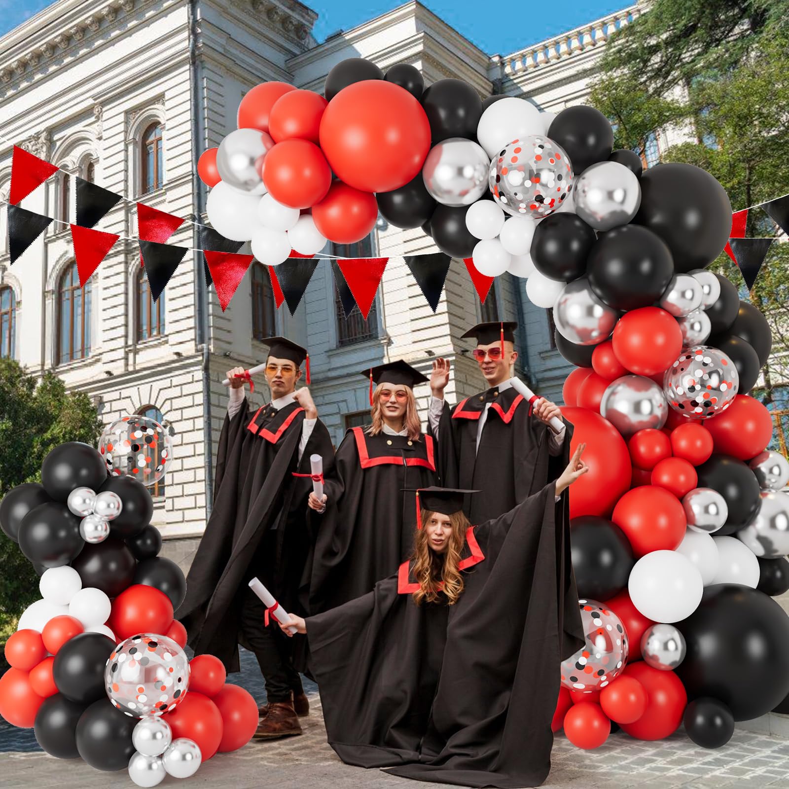 Grcypa Red Black and White Balloon Garland Arch Kit with Red Black White Silver Balloons Confetti Balloons for Graduation Baby Shower Birthday New Year Wedding Racing Car Poker Party Decorations