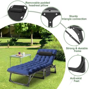 Barbella Folding Lounge Chair 5-Position, Folding Cot, Portable Outdoor Folding Chaise Lounge Chair for Sun Tanning, Perfect for Pool Beach Patio Sunbathing, Onesize, Dark Blue