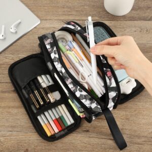 Fustylead Smiling Funny Boston Terrier Dog Pencil Pen Case with 3 Compartments, Lightweight & Spacious Stationery Bag Cosmetics Bag