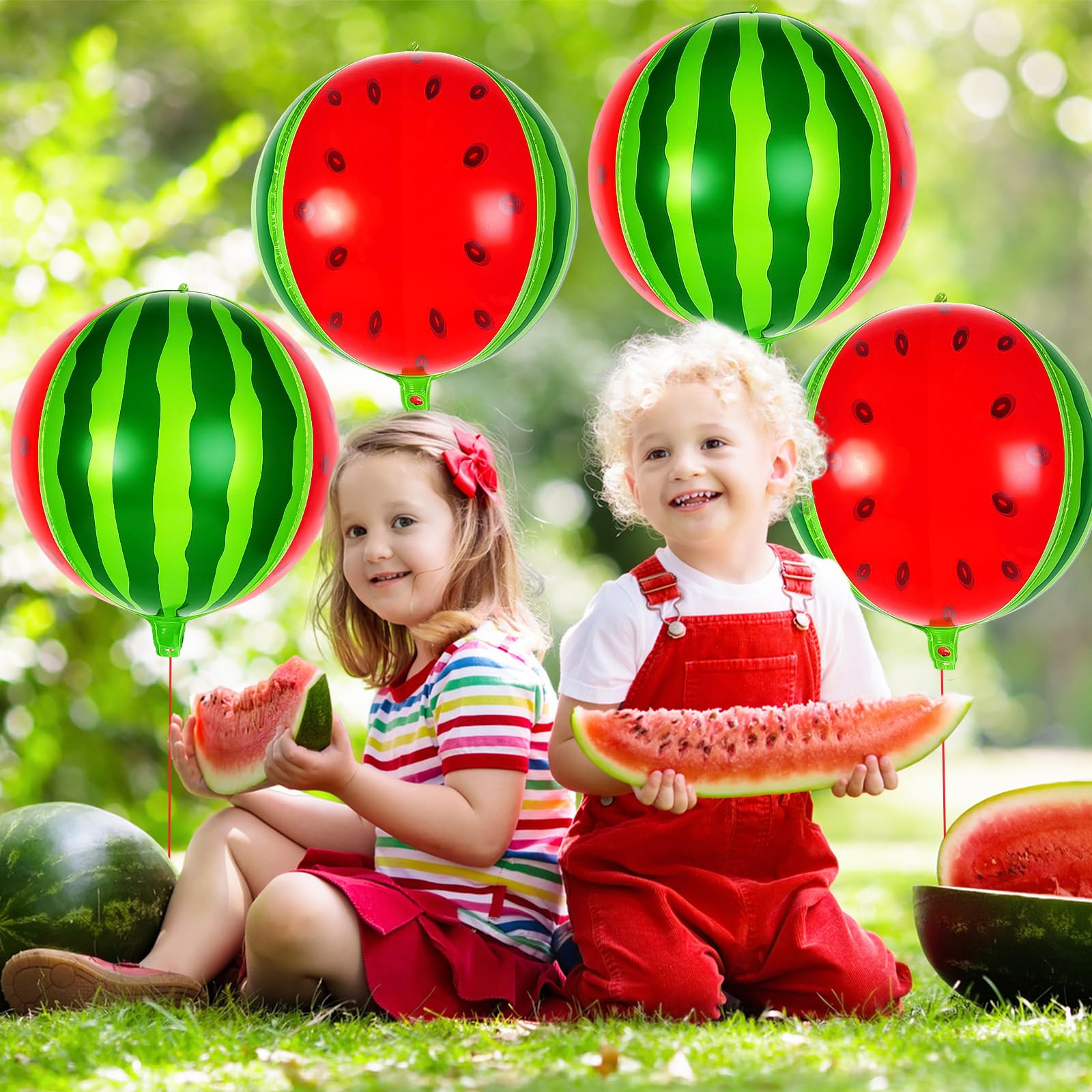 Watermelon Round Balloons, 6 Pcs Watermelon Foil Balloons, Large Sweet Fruit Mylar Balloons for Summer Themed Party Decoration Birthday Baby Shower