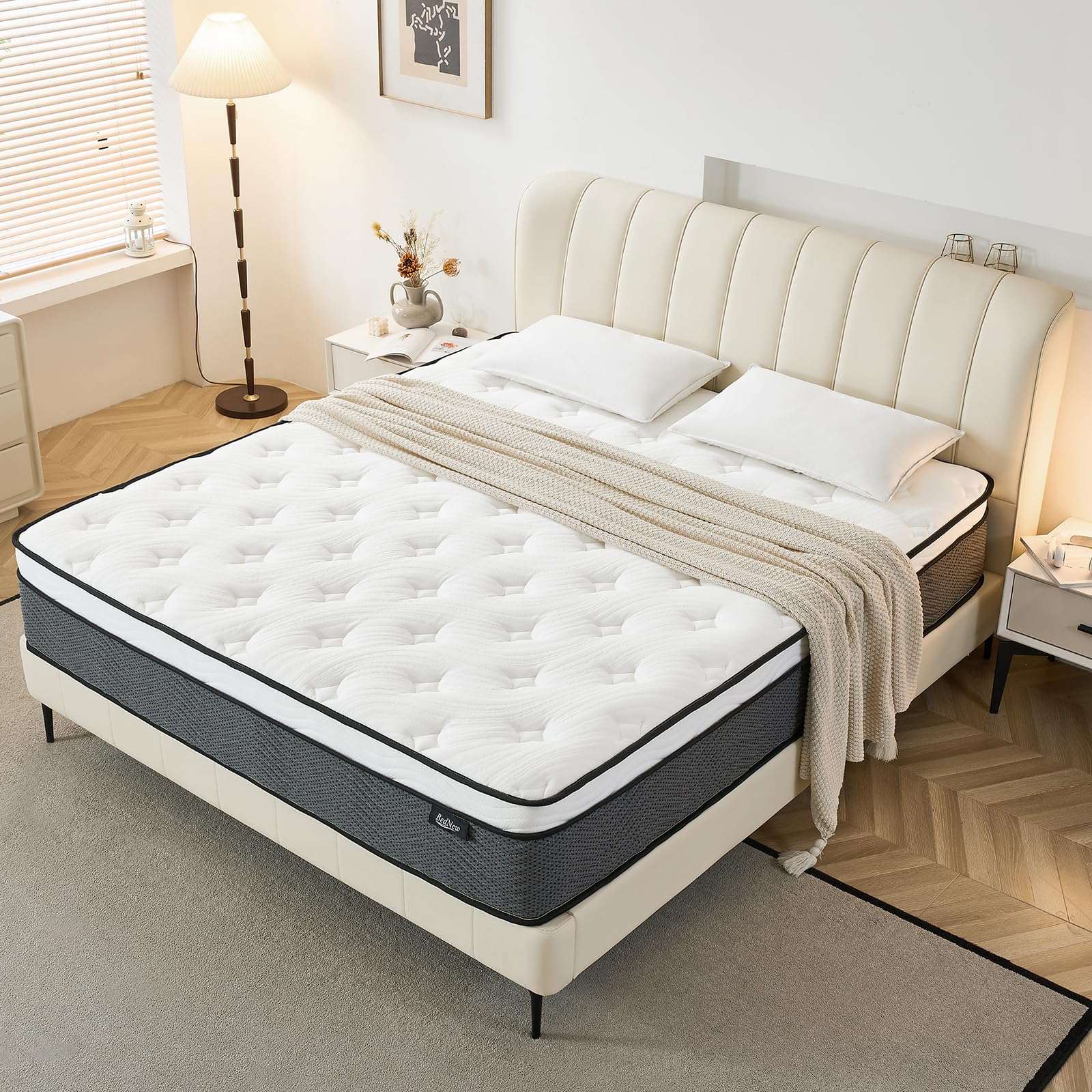 Queen Size Mattress, 14 Inch Queen Mattress in a Box, Hybrid Mattress with Gel Memory Foam, Pocket Springs Mattress for Motion Isolation, Pressure Relief, Firm