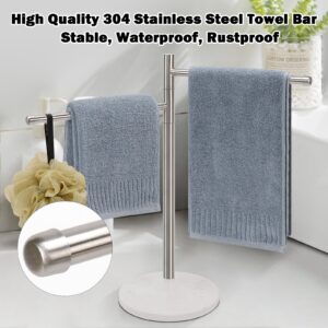 Winmien Standing Hand Towel Holder, Hand Towel Stand with Marble Base, 304 Stainless Steel Towel Rack with 2 Swivel Arm, Countertop Stand Towel Ring Towel Bar for Bathroom Countertop (Brushed Nickel)