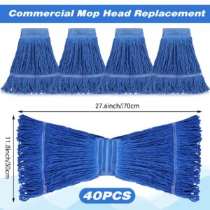 Nuogo 40 Pcs Commercial Mop Head Replacement Heavy Duty Mop Head Refill Wet Industrial Looped End String Cotton Mop Heads Bulk for Home Industrial Commercial Cleaning Supplies, Blue