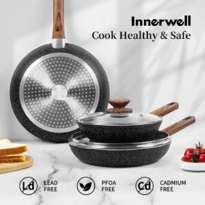 Frying Pan Set With Lids - Non Stick Frying Pans Set 3 Pcs, Nonstick Skillet Pans Set Egg Omelette Pan W/Lid, PFOA Free, Induction Non Toxic Cooking Black Pan Set