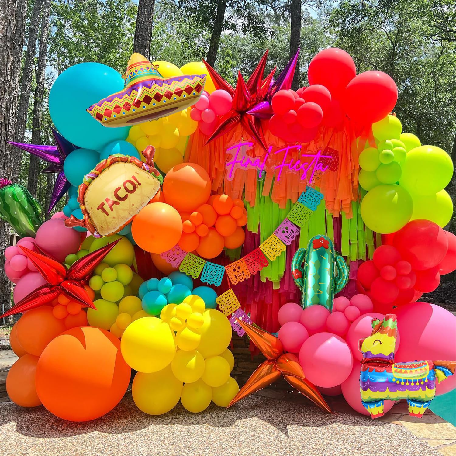 142Pcs Mexican Fiesta Balloon Arch Kit Rainbow Balloon Garland Llama Sombrero Cactus Mylar Balloons for Mexican Themed Party Cinco De Mayo Taco Coco Birthday Carnival Baby Shower Decorations (Style 2)