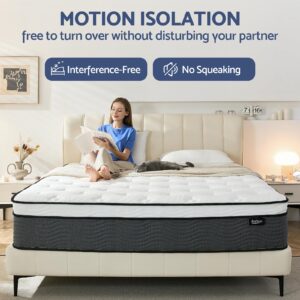 Queen Size Mattress, 14 Inch Queen Mattress in a Box, Hybrid Mattress with Gel Memory Foam, Pocket Springs Mattress for Motion Isolation, Pressure Relief, Firm