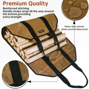 Infinicare Firewood Carrier with Handles - 2pcs Heavy Duty Canvas Firewood Bag with Handles | Durable Wood Carrier for Firewood | Suitable for Indoor Fireplace and Outdoor Camping - Brown & Black