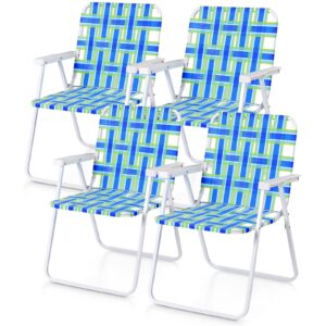 happygrill 4 pack folding chairs set portable lightweight web dining chair for patio garden beach party