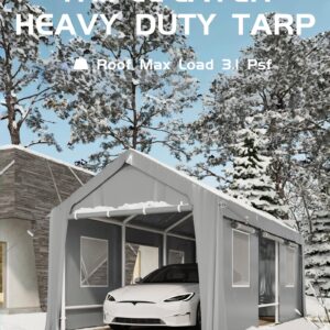 DEXSO 10'x20' Carport Windproof, Anti-High Wind Portable Garage, Reinforced Frames & 180 g PE Carport Canopy, with Front & Rear Doors, Shelter for Pickup, Boat, and Equipment, Silver Gray