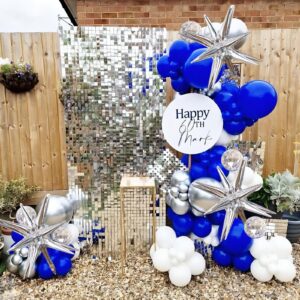 Blue and Silver Balloons Garland Arch Kit, 156 Pack Royal blue and White Silver Confetti Balloons 18" 12" 10" 5" with Starburst Foil Balloons For Birthday 2024 Graduation Party Decorations