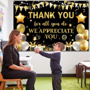 Thank You for All You Do Backdrop We Appreciate You Banner,Black Gold Appreciate Party Decoration Employee Staff Teachers Doctors Retirement Photo Backdrop for Thanks Party Supplies