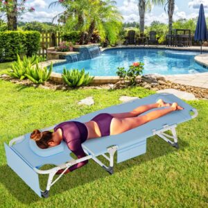 Barbella Heavy Duty Tanning Chair Lounge Chair, Folding Beach Lounger with Face Arm Hole, Adjustable 5-Position Patio Chaise Lounges for Patio, Poolside, Lawn Outside Sunbathing, Acid Blue