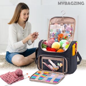 MYBAGZING Crochet Bag Organizer, Quilted Crochet Storage Bag with Hanging Hook, Yarn Bags for Crocheting, Yarn Holder, Knitting Bag, Yarn Tote for Crochet Accessories, Crochet Gift Mother's Day Gift