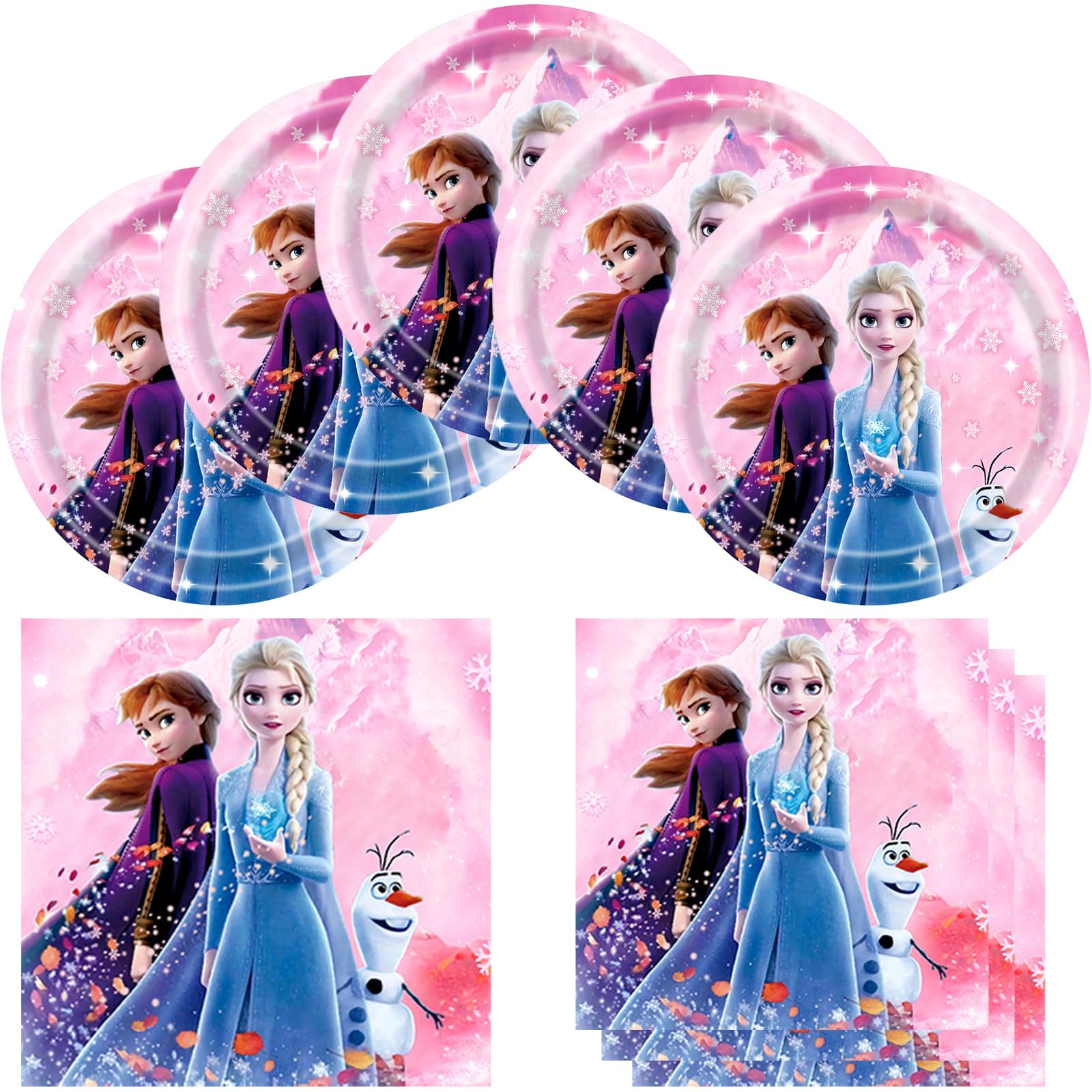 Pink Frozen Birthday Party Supplies, Include 20 Plates and 20 Napkins, for Pink Frozen Theme Birthday Party Decorations