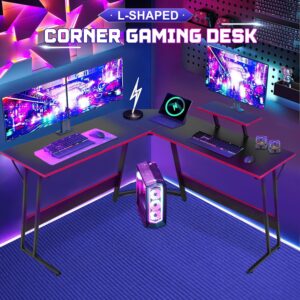 NChanmar L Shaped Gaming Desk, Computer Corner Desk with Monitor Riser Stand, Home Office Desk Corner Desk for Studying, Working, L Desk with Large Desktop, Black