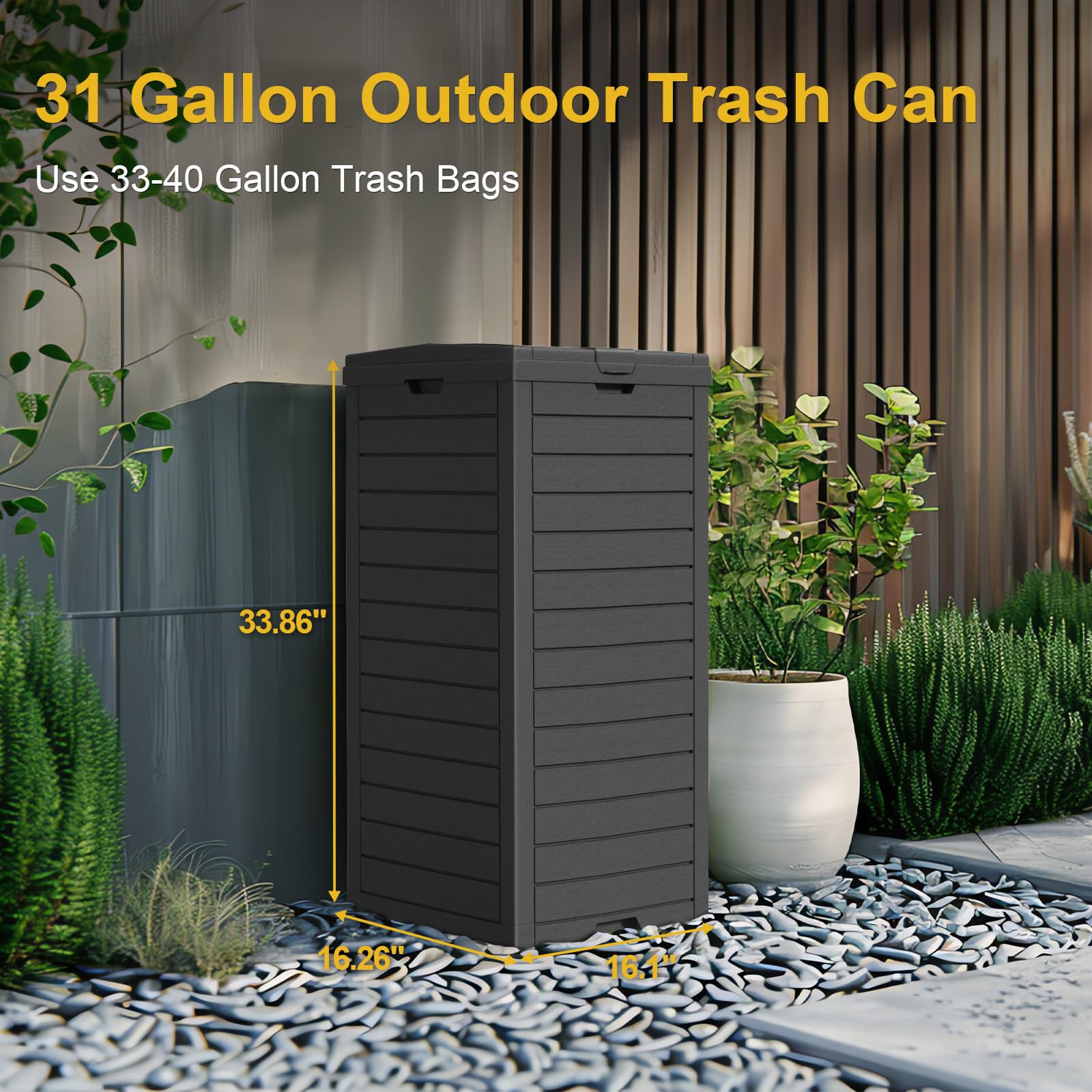 KFY 31-Gallon Outdoor Trash Can with lid, Waterproof, UV-Resistant Resin Garbage Can, Lockable Lid and Drip Tray, Animal-Proof, for Patio, Kitchen, Backyard and Deck