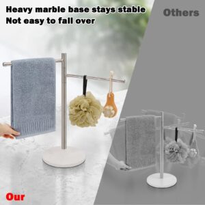 Winmien Standing Hand Towel Holder, Hand Towel Stand with Marble Base, 304 Stainless Steel Towel Rack with 2 Swivel Arm, Countertop Stand Towel Ring Towel Bar for Bathroom Countertop (Brushed Nickel)