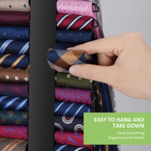 Upgraded Tie Rack Hanger for Closet with 24 Metal Hooks, Space Saving Necktie Organizer for Men, Sturdy Wooden Large Capacity Tie Holder, Closet Organizers and Storage, Black