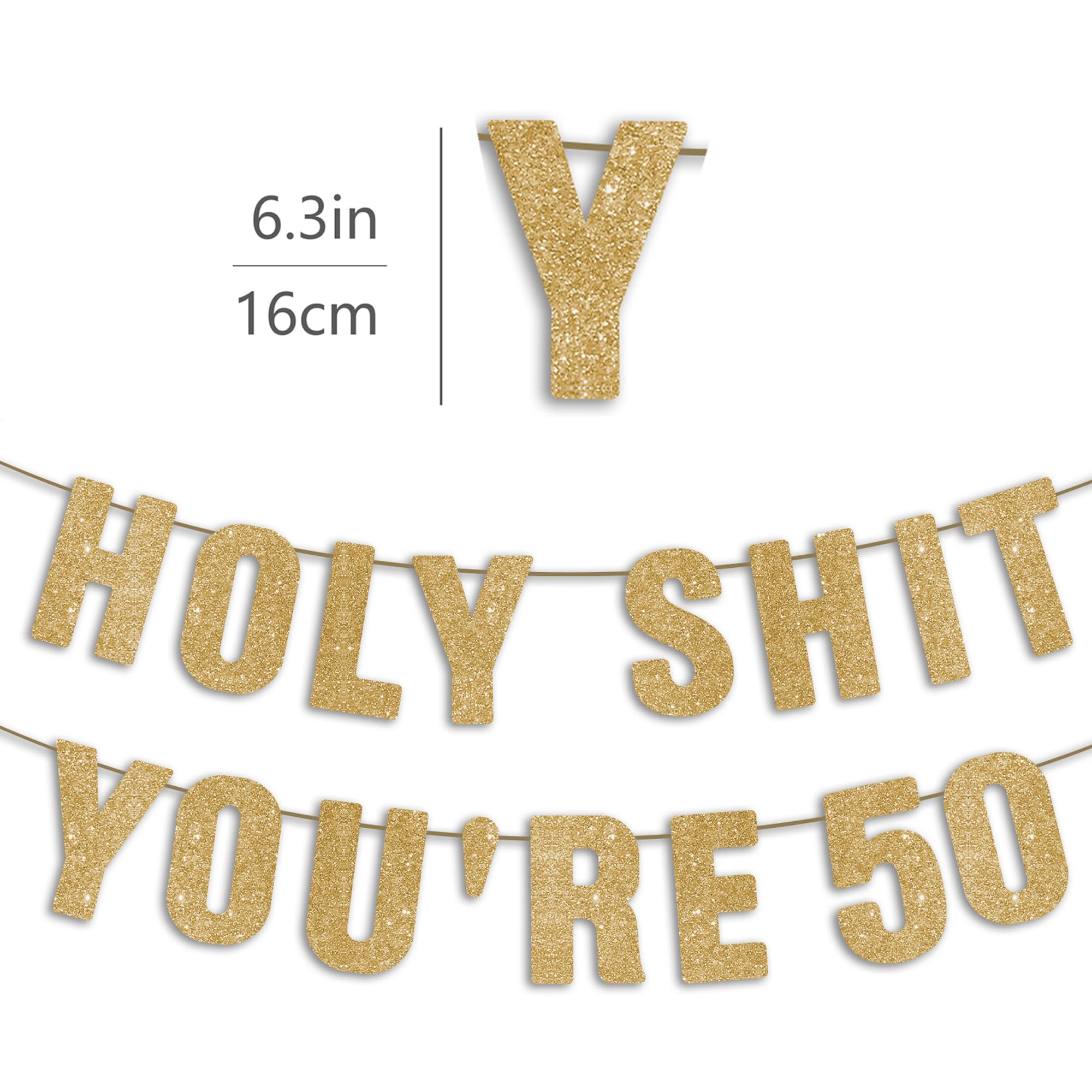 JunyRuny Gold Glitter 50th Birthday Banner, 50th Birthday Party Decorations for Men/Women, 50th Birthday Decorations for Him/Her, Happy 50th Birthday Sign, Funny 50th Birthday sign 50th Anniversary Decorations