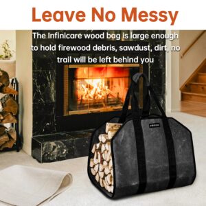 Infinicare Firewood Carrier with Handles - 2pcs Heavy Duty Canvas Firewood Bag with Handles | Durable Wood Carrier for Firewood | Suitable for Indoor Fireplace and Outdoor Camping - Brown & Black