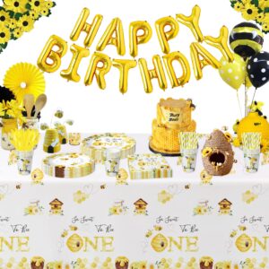 APOWBLS Bee 1st Birthday Party Decorations Tablecloth - Disposable Bumble Bee Frist Birthday Supplies Table Cover, Bee Table Decorations for One-Year-Old Birthday Table Cloth - 3 Pack (54in x 108in)