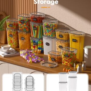 KEMETHY 15 Pack Airtight Food Storage Containers with Lids, Kitchen Pantry Organizers and Storage, BPA-Free Plastic Food Canisters for Cereal, Flour, Sugar, Pasta, Dry Food, Include Labels & Marker