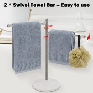 Winmien Standing Hand Towel Holder, Hand Towel Stand with Marble Base, 304 Stainless Steel Towel Rack with 2 Swivel Arm, Countertop Stand Towel Ring Towel Bar for Bathroom Countertop (Brushed Nickel)