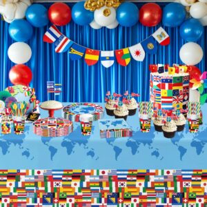 APOWBLS International World Flags Decorations Tablecloth - Disposable Olympic Party Decorations Supplies Table Cover, Travel Trip Around The World Globe Retirement Table Cloth - 3Pack (54in x 108in)