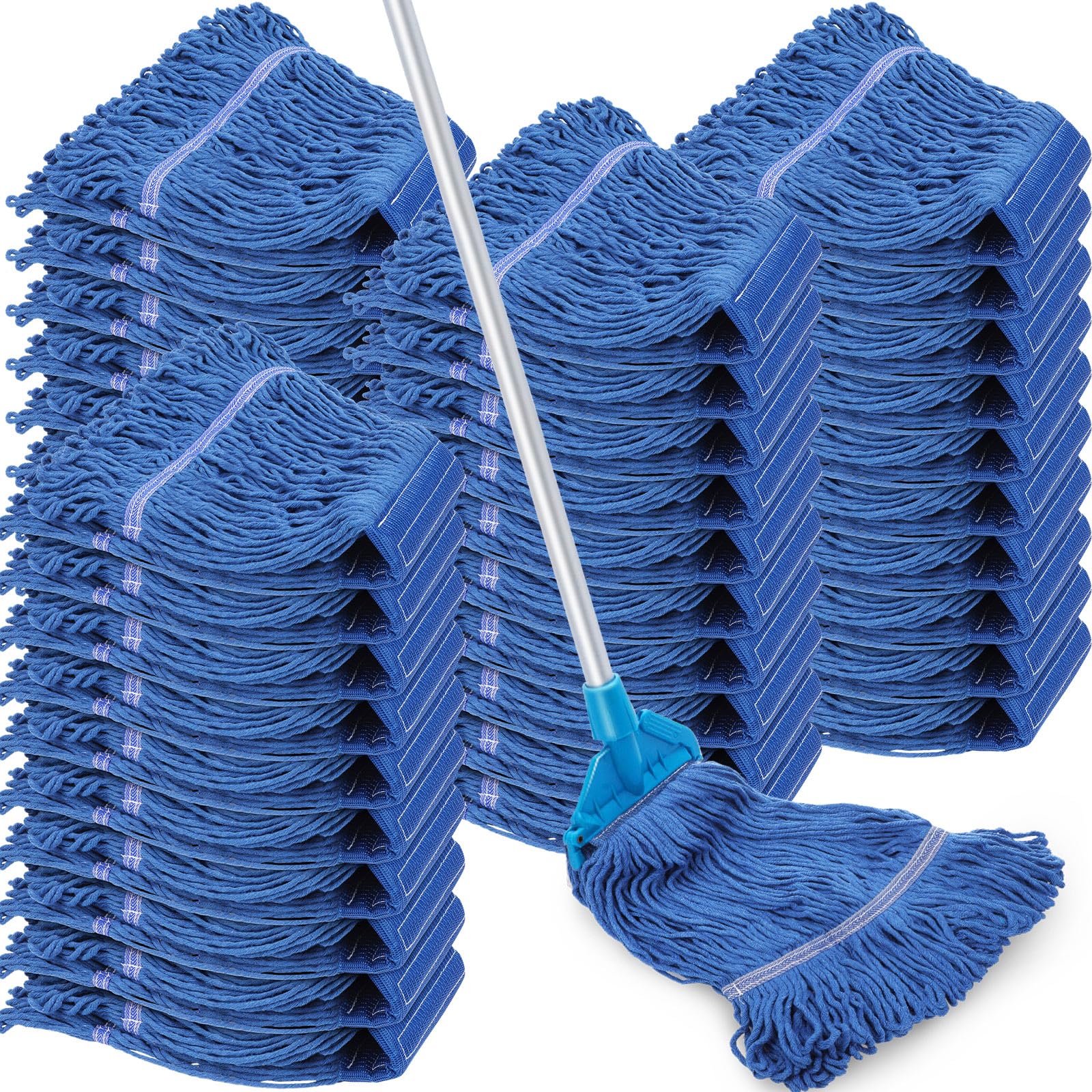 Nuogo 40 Pcs Commercial Mop Head Replacement Heavy Duty Mop Head Refill Wet Industrial Looped End String Cotton Mop Heads Bulk for Home Industrial Commercial Cleaning Supplies, Blue