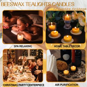 48 Packs Beeswax Tealight Candles, 100% Pure Beeswax Candles | 4-Hour Extended Burn Time | Natural Beeswax Tea Lights Candles in Clear Cup, Perfect for Home Deco,Air Purification,Fragrance