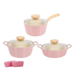 kitchen essential 6-piece retro pot set with lid, healthy cooking nonstick ceramic coating casserole, made in korea